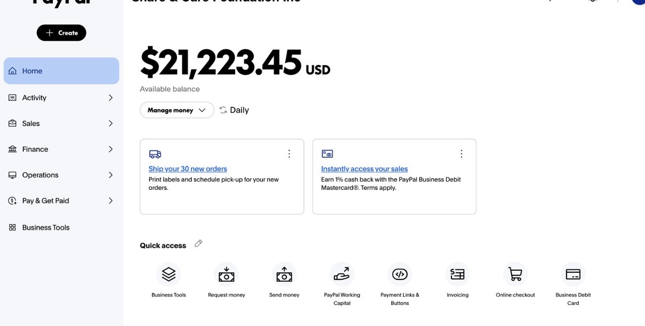 $21,223 available balance — PayPal